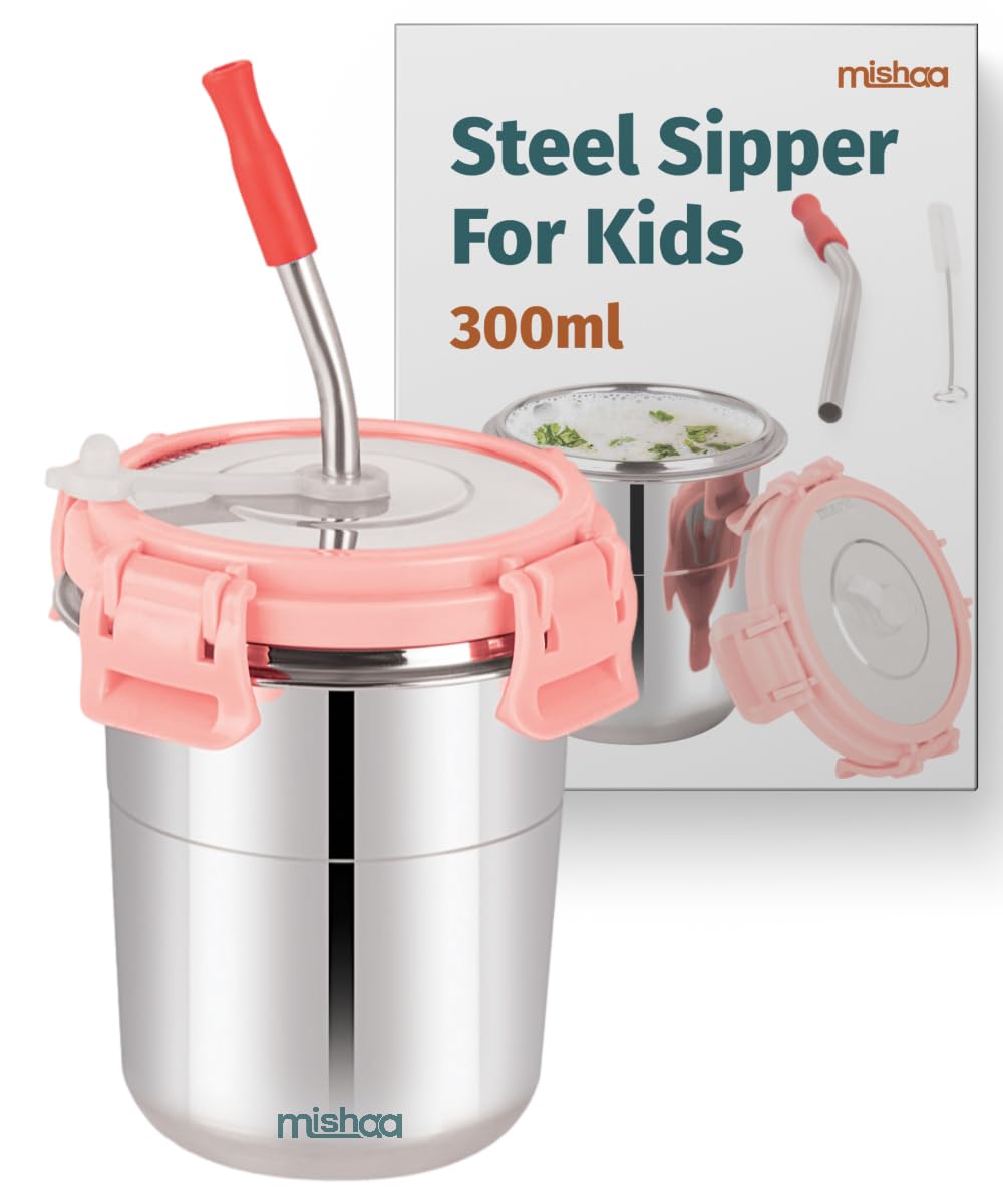 Mishaa 300ml Stainless Steel Tumbler for Kids 1 Pc, Stylish Drinkware with Leak-Proof Straw, Secure Lid & Handy Cleaning Brush, Ice Pink-image-15