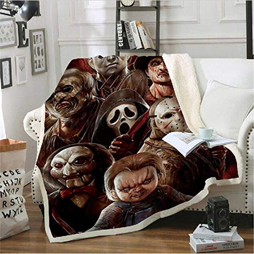 Horror Movie Kuscheldecke Für Kinder Erwachsene,Horror Sherpa Sherpa Throw Blanket Tagesdecke Bettdecke Fleecedecke Sofadecke/Couchdecke, Halloween Wohndecken In Alle Jahreszeit (150x200cm,#03) Cover