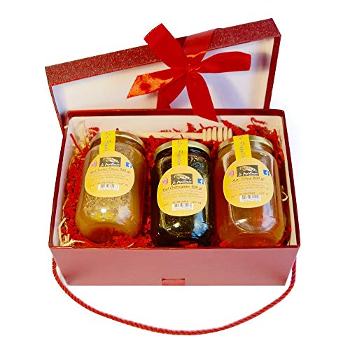 Le panier du gourmand - miel toutes fleurs + châtaignier + tilleul (3x 500g) + cuillère en bois offerte