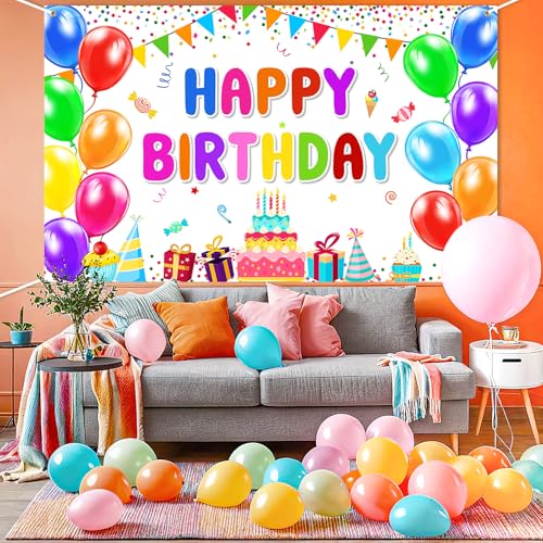 Image of Happy Birthday Banner Backdrop Decorations Flag Outdoor 71x44 Inch,Colorful Rainbow Birthday Bunting for Boys Girls Indoor Home Party Supplies,Yard Sign Photography Background