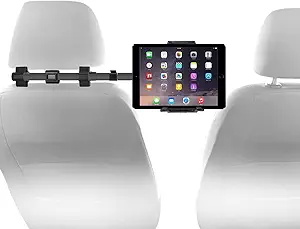Macally Tablet Holder for Car Headrest - Adjustable iPad Headrest Mount for Car - Super Secure Car iPad Holder Backseat Kids - Fits All 4.7-12.9" Back Seat Devices (iPad Pro/Air/Mini, Nintendo Switch)