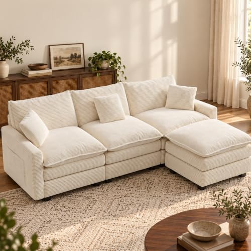 107" Modular Sectional Sofa, L Shaped Cloud Couch with Movable Ot...
