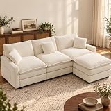 107' Modular Sectional Sofa, L Shaped Cloud Couch with Movable Ottoman