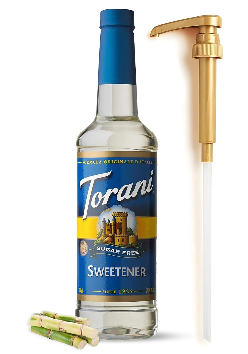 Fresh FinestTorani Sugar Free Sweetener Syrup for Coffee 25.4 Ounces Coffee Syrups and Flavors with Syrup Dispenser