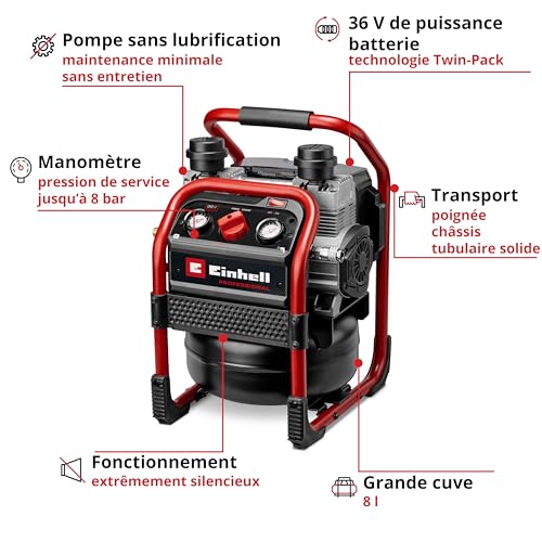 Compresseur sans fil Einhell SILENZZO 36V 8 bar cuve 8L portable - 4