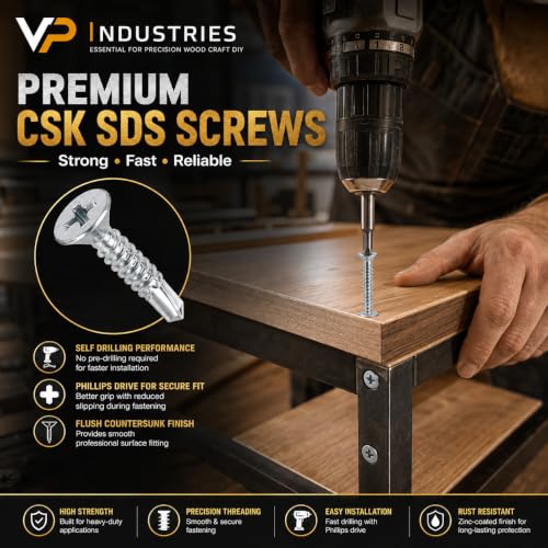 Image of By inchVP INDUSTRIES inch (Pcs-50) No.8x25 mm CSK Phillips Head SDS Screw - Zinc White Self-Tapping, Ideal for Wood to Metal Applications