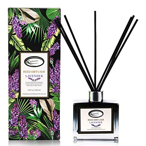 Airbreezy Lavender Scent Reed Diffuser Set with Sticks, Essential Incense Oil Air Freshener