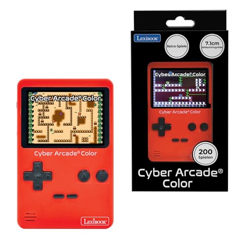Lexibook, Cyber Arcade Color, Tragbare Retro-Spielkonsole, 200 Action-, Sport-, Renn-, Logikspiele und mehr, 2,8' LCD-Farbdisplay, Rot, JL2389
