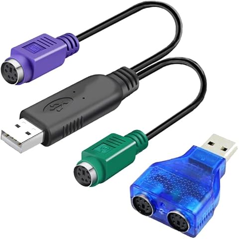 HuaLiSiJi PS2 to USB Adapter Keyboard Mouse Adapter, PS2 to USB Cable Built-in Chip No Need to Drive Plug and Play Cover