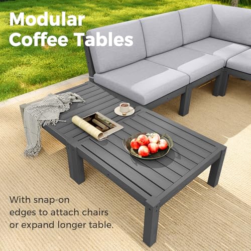Image of Modular Outdoor Patio Furniture Coffee Table, HIPS All-Weather Outdoor Sectional Sofa Table, Side Interlock for Expansion, Patio Side Table for Backyard, Balcony, Deck (Grey)