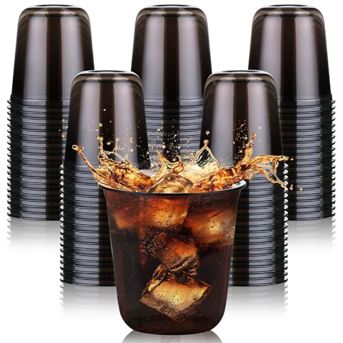 KesaPlan 100 Pcs 12 oz Black Clear Plastic Cups Disposable Stemless Wine Glasses for Halloween Graduation Party Round Bottom Plastic Cocktails Cups Disposable Cold Drinks Cup for Birthday Wedding