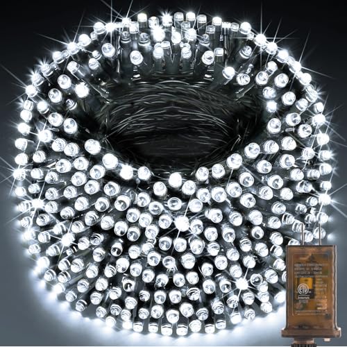 KNONEW 600ft 1500 LED Christmas String Lights Outdoor Green Wire 8 Modes & Timer Fairy Light Plug in Waterproof Patio Lights for Xmas Yard Tree Wedding Party Holiday Decorations (Cool White)