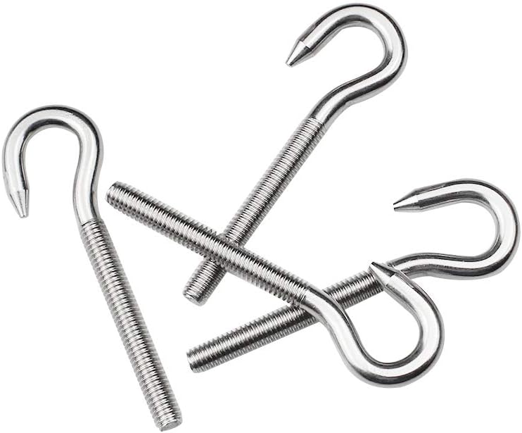 Aallo 10Pcs M4 Hook Bolt 304 Stainless Steel Screw Hooks High Hardness Steel Hook Bolt Long Shank for Brazilian Hammocks, Swing Chair, Garden, Boat