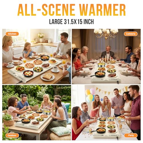 PGID Warming Mat for Food Extra Large 32 x 15 Inch - Electric Food Warming Mat for Countertop, Roll Up Portable Warming Tray with 7 Temperature & 8 Timer Settings and Child Lock by PGID - Used condition - Image 7