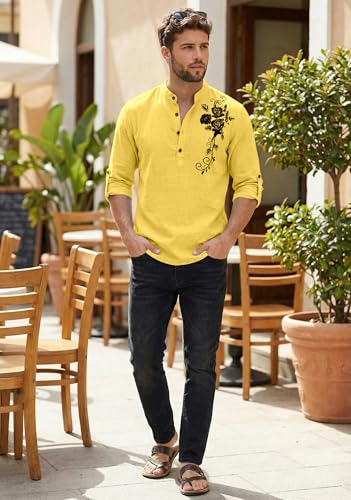 Image of Zombom Men's Cotton Polyester Blend Mandarin Collar Self One Design Printed Full Sleeve Regular Fit Casual Short Kurta