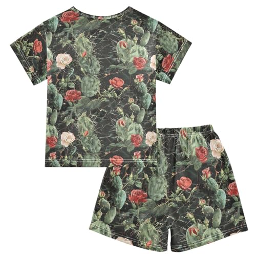 ALAZA Vintage Cactus Rose Marble Pajama Set Short Sleeve Sleepwear Soft Lounge Nightwear2