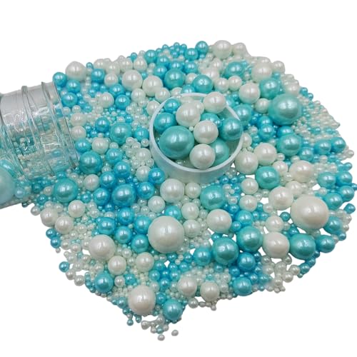 Image of Edible White Blue Sugar Pearls Candy Sprinkles 120G / 4.23Ounce Baking Cake Sprinkles Cupcake and Cake Topper Cookie Decorations Wedding Party Valentines Halloween Christmas Supplies