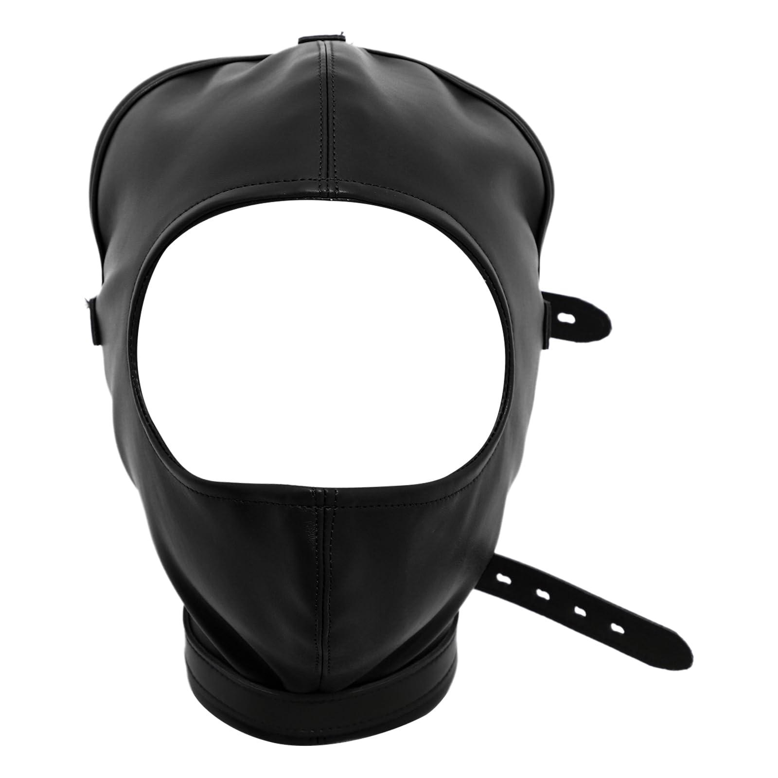 Aislor Leather Full Face Mask Gothic Prom Masquerade Holes Head Cover Adjustable Hood Hollow Out Headgear For Party Black with Eyes Hole One Size — image 1