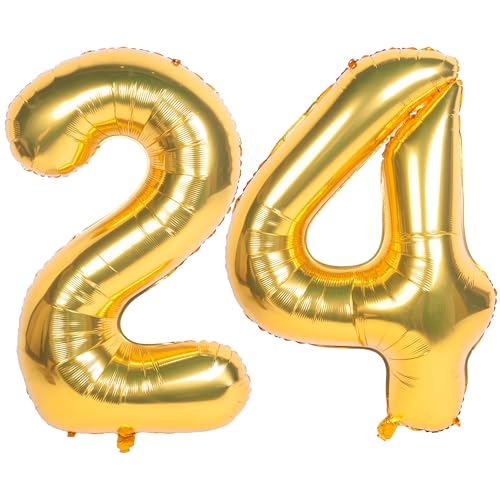 Image of 40 Inch gold Number Balloons 24 Helium Foil Mylar Balloon | Birthday Party banquet Decoration 24