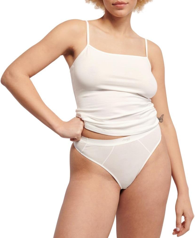 Sloggi EVER Ease Tバック ミッドライズ ストリング ニッカー 体温調節下着, シルクホワイト。, Large