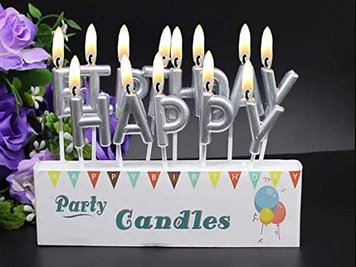 Image of HK balloons Happy Birthday Candle / Silver / 'Happy Birthday' / Medium / Modern / Long Burning