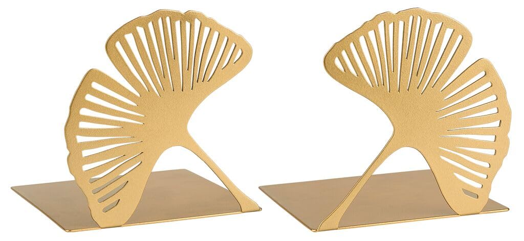 moses. libri_x Gingko Juego de 2 sujetalibros Decorativos de Metal Dorado, sujetalibros Dorados con Aspecto de Corte