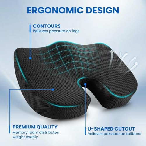 Image of Orthopedic Seat Cushion - Standard, 17.7 x 13.8 Inch Memory Foam Gel Chair Cushions for Back, Tailbone, Butt and Coccyx Discomfort Relief - Support Pillow for Office, Car, Home & Wheelchair (Design 4)