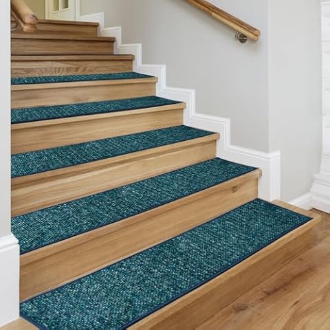Uranshin Stair Treads Non Slip 15PCS, Stair Treads for Wooden Steps Indoor, Stair Covers for Wood Stairs Stair Runners Staircase Step Treads, 100% Chenille Material Reusable Self-Adhesive TPE Backing Cover