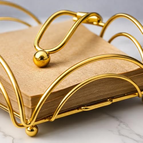 Image of CentraLit Napkin Holder for Dining Table | Modern Metal Tissue Holder with Weighted Arm for Kitchen, Tabletop & Parties | Premium Decorative Paper Napkin Stand (Gold)
