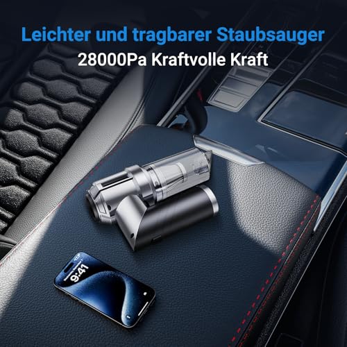 NVKHG Handstaubsauger, 28000Pa Handstaubsauger Akku, 3 in 1 Faltbar Mini Staubsauger, Autostaubsauger mit Bürstenloser Motor, Nass&Trocken Kabelloser Staubsauger für Auto, Haus, Küche