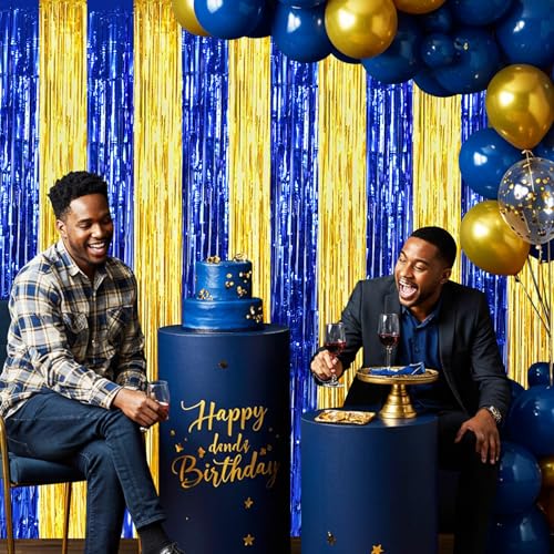 Image of BEISHIDA 2Pcs Blue Gold Door Streamers Congrats Grade 2026 Decoration Backdrop Foil Fringe Tinsel Party Streamers Curtains Backdrops for Birthday 2026 Graduation Baby Shower(3.28 ft x 6.56 ft)