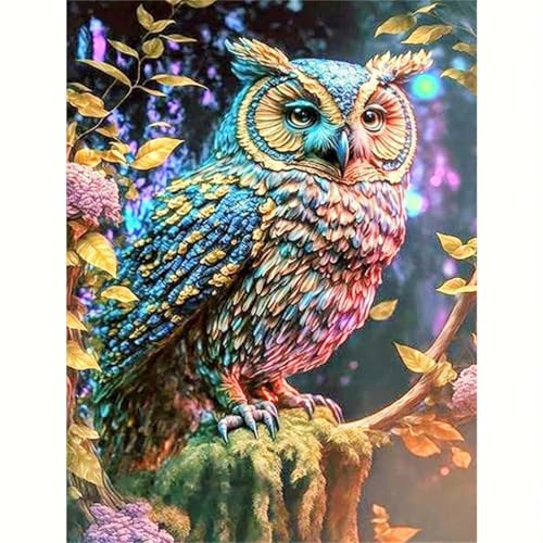 Kit Diamant Painting Chouette 70x90 cm Complet avec Strass Rond pour Adulte Débutant