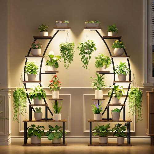 Image of 2 Pack Plant Stand Indoor with Grow Lights, 9 Tier Large Tall Plant Shelf