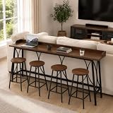 Karl home 82.3' Bar Table, Counter Height Table with Back Rail, Brown