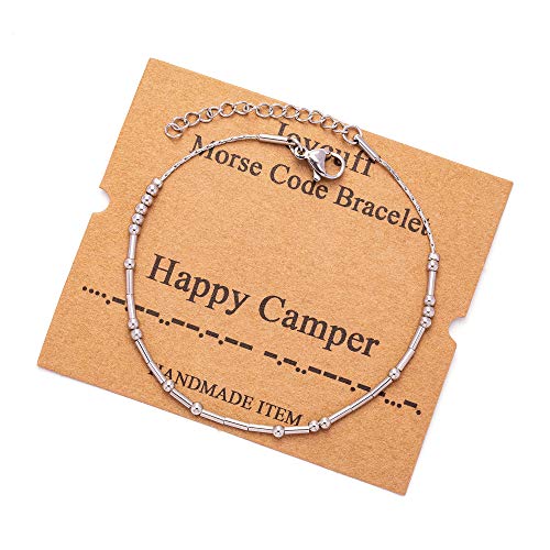 Image of JoycuFF Inspirational Morse Code Bracelets for Women Silver Beads Jewelry Encouragement Mantra Gifts for Her