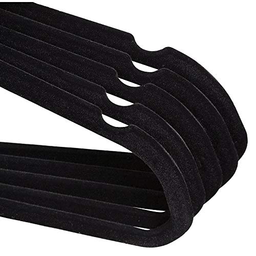 Kit 50 Cabides De Veludo Ultra Fino Antideslizante - Cores: Preto/Bege/Cinza (Preto)
