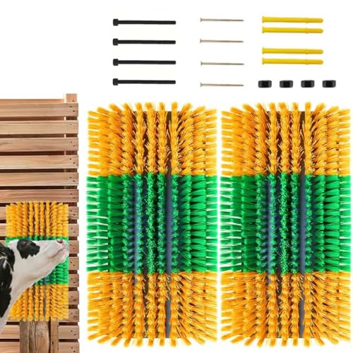 ONIZOOMI Livestock Scratching Brush 2-Pack Cattle Horse Goat Pig Sheep Grooming Post with 16 Screws, Weather-Resistant Barn Fence Mount