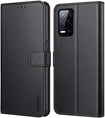 Ganbary Compatible with Realme 8 5G/ Narzo 30 5G Case, Premium PU Leather Flip Case Wallet Phone Case [Full Protection] [Card Slots] [Kickstand] for Realme 8 5G / Narzo 30 5G, Black