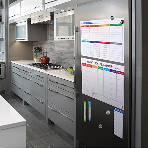 White Board Calendar Dry Erase - Monthly Calendar Whiteboard For Fridge, Weekly Magnetic Calendar For Refrigerator, Grocery List Magnet Pad For Family Planner Kitchen Schedule Board #TOP7