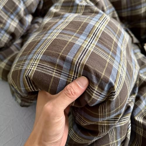 Image of PinkMemory Brown Blue Gingham Buffalo Plaid Duvet Cover King 100% Washed Cotton Vintage Checkered Duvet Cover Set 3pcs Retro Grid Bedding Set with Zipper Closure Corner Ties,Soft Breathable