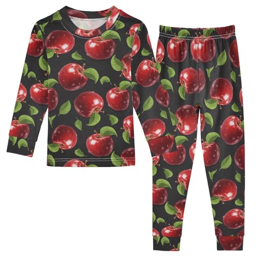 Pajama Sets Long Sleeve Red Fruits Green Leaves Soft Comfy Sleepwear 2 Piece PJS 3-8T