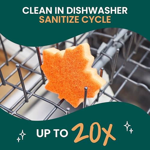 Image of Scotch-Brite Leafy Clean Scrub Sponge, 1 Pack | Two-Sided Kitchen Sponges for Cleaning Effectively, Leaf Shaped Dish Sponges with 100% Recycled Scrubbing Fibers