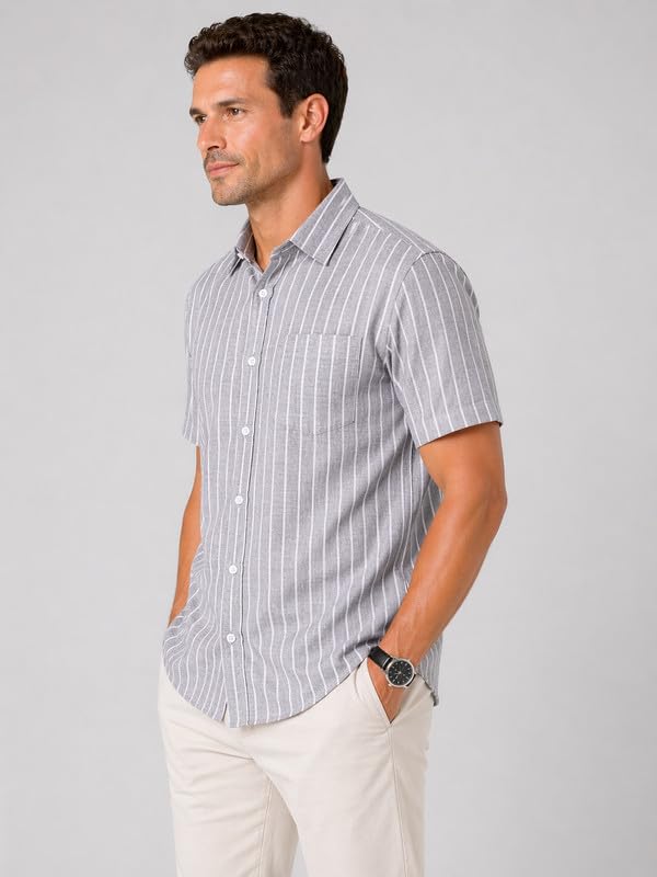 Image of MARK & ALBERT Half Sleeves Regular Fit Formal Shirt for Men Grey