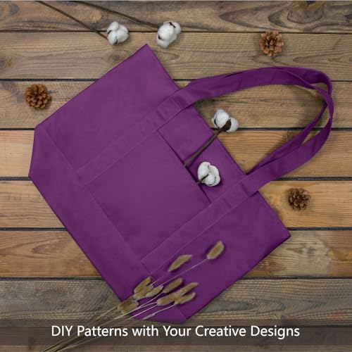Image of TOPDesign 3-Pack Canvas Tote Bags with an External Pocket, Reusable Grocery Shopping Bags, Top Zipper Closure, Daily Essentials (Purple)
