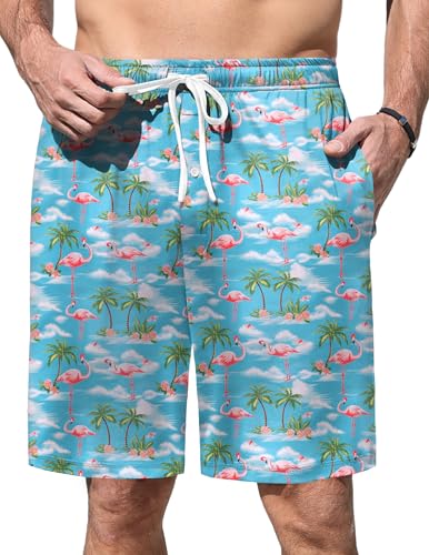 Image of Ekouaer Men's Pajama Shorts Soft Sleepwear Bottoms Elastic Waistband Loungewear Breathable Men Shorts with Pockets
