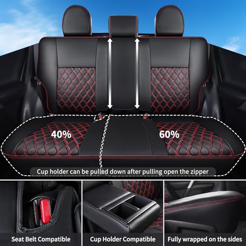 Image of Huidasource Custom Fit RAV4 Car Seat Covers Full Set, Full Coverage Leather Seat Cover, Rav4 Seat Cushion Protector Fit for 2013-2018 Toyota Rav4 XLE LE XLE Premium Limited(Not for Hybrid, Black&Red)