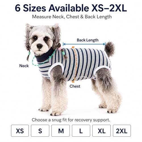 Image of Dog Surgery Recovery Suits, Sleeveless Dog Recovery Suit Female, E-Collar & Cone Alternative Surgical Suit for Small and Medium Dogs After Surgery, Striped Dog Onesie Pajamas