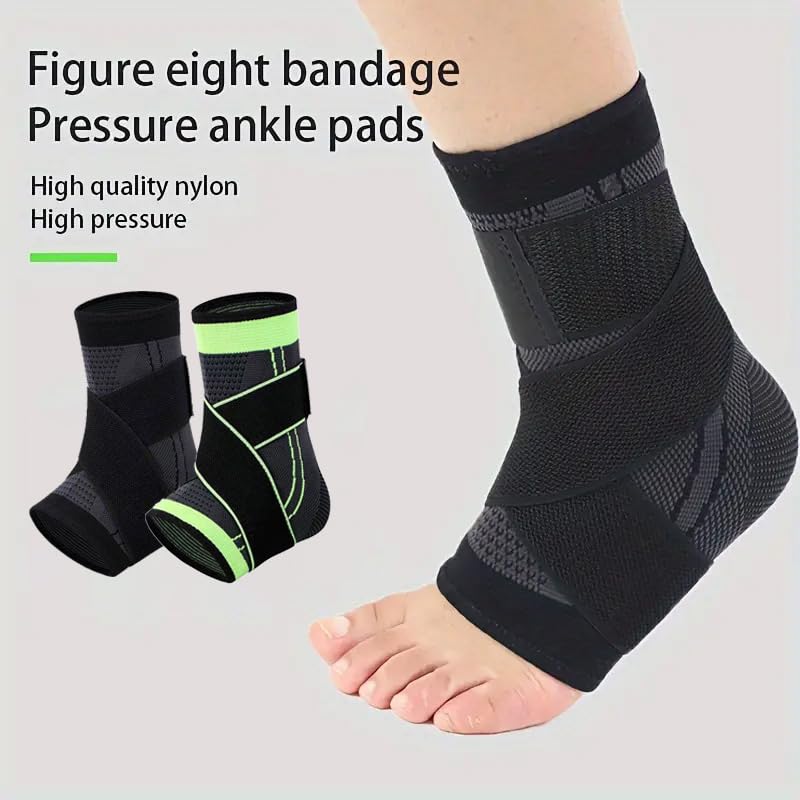 Ankle Brace Compression Support Sleeve with Adjustable Strap Men & Women For Injury Recovery Joint Pain Relief & Sports Protection 2 pcs (Green-1pc, L)
