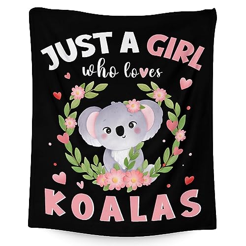 Koala Blanket Gifts - 60"x80" Cute Throw for Women, Girls - Black Soft Fuzzy Blankets for Bed, Couch & Living Room