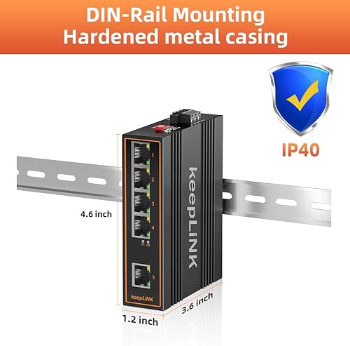 Miniatura 3 de Interruptor Gigabit industrial de 5 puertos no administrado, interruptor Ethernet Din-Rail, rango de temperatura de funcionamiento IP40 de -30  F F